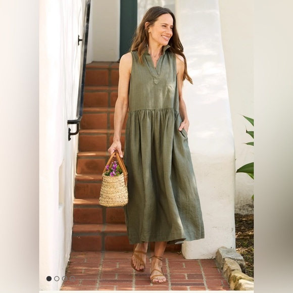 Frank & Eileen DAPHNE Linen Sleeveless Dress in Olive - Picture 2 of 6